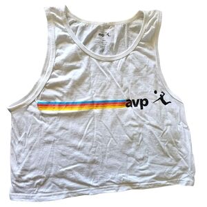 AVP White Crop Tank Top – Rainbow Stripe – Size Large